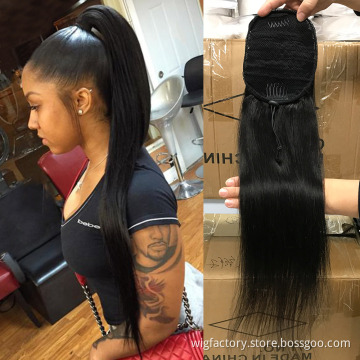 Wholesale elastic long straight drawstring ponytail, human_hair_drawstring_ponytail, drawstring hair ponytail long